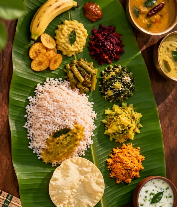 Ayurvedic vegetarian meal on a banana leaf