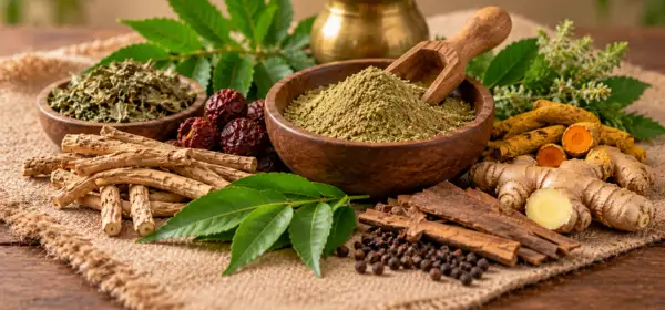 Ayurvedic herbs and medicated oils at Ideal Ayurvedic Resort