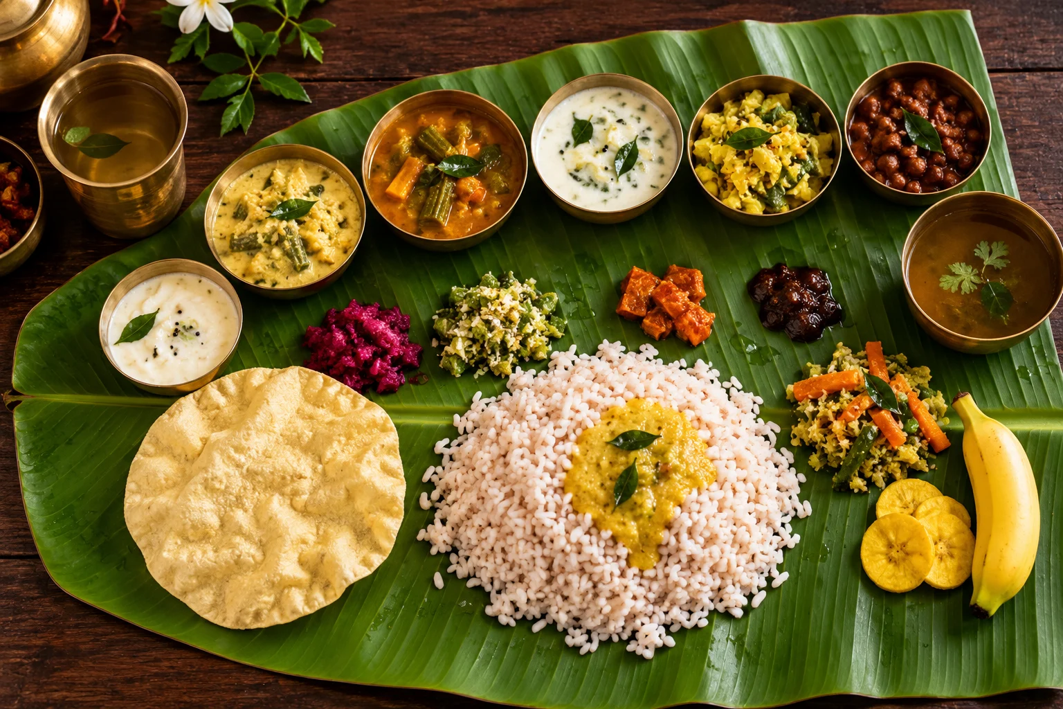 Ayurvedic vegetarian meal on a banana leaf