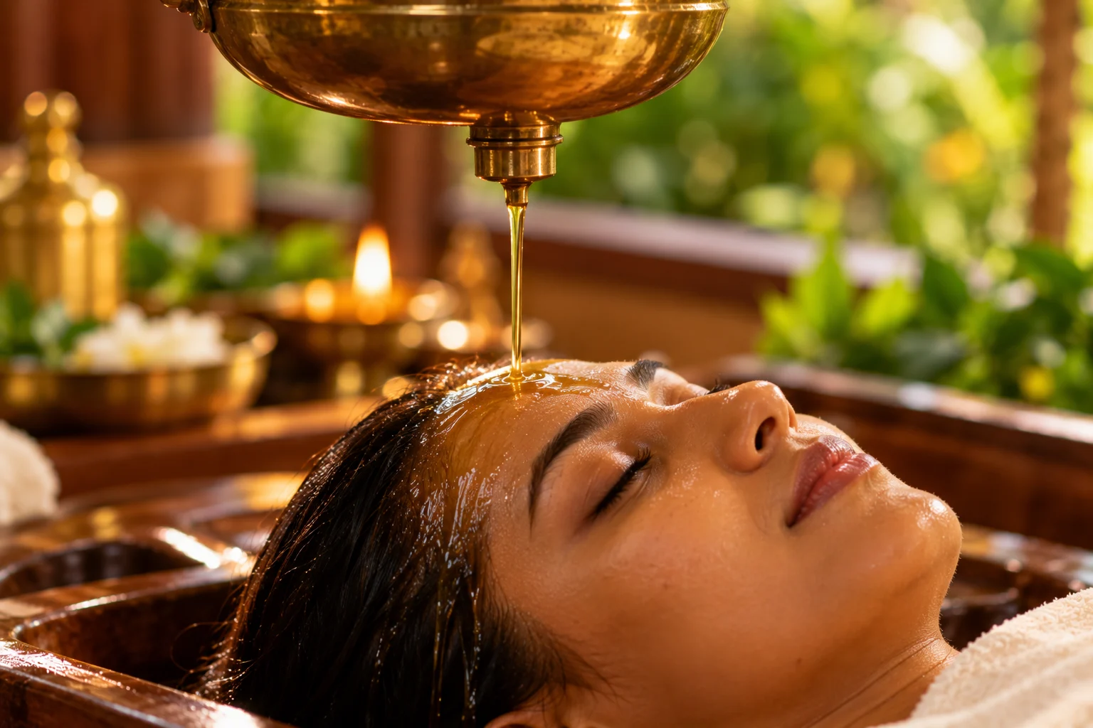 Shirodhara forehead oil therapy for stress relief