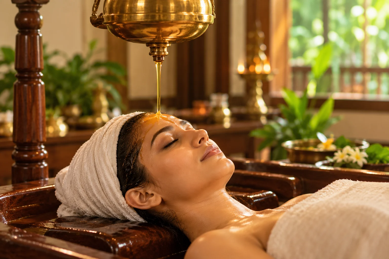 Shirodhara treatment session